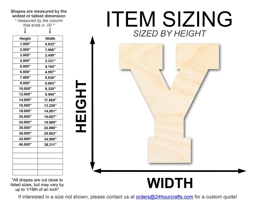 Unfinished Wood Varsity Team Font - Y Shape | DIY Craft Cutout | up to 46" DIY