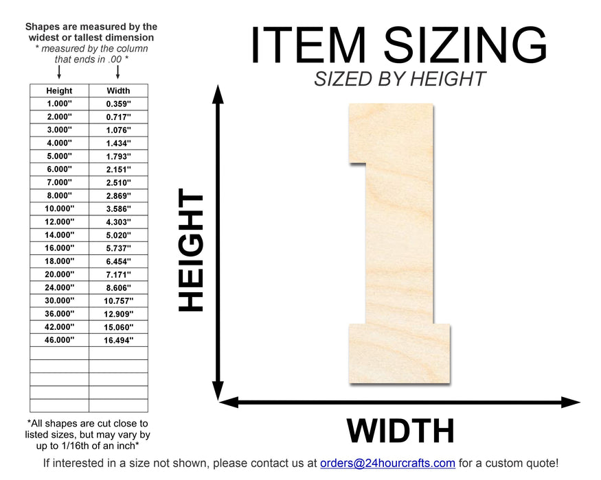 Unfinished Wood Varisty Number One Shape | DIY Craft Cutout | up to 46" DIY