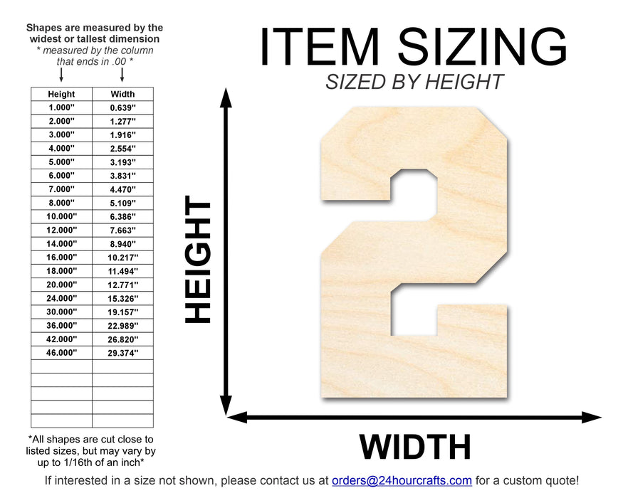 Unfinished Wood Varisty Number Two Shape | DIY Craft Cutout | up to 46" DIY