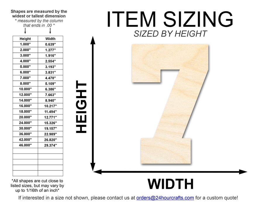 Unfinished Wood Varisty Number Seven Shape | DIY Craft Cutout | up to 46" DIY
