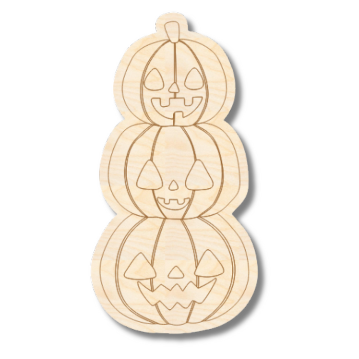 Unfinished Wood Etched Stacked Jack o 'Lantern  Shape | Paint By Line Crafts | up to 30" DIY