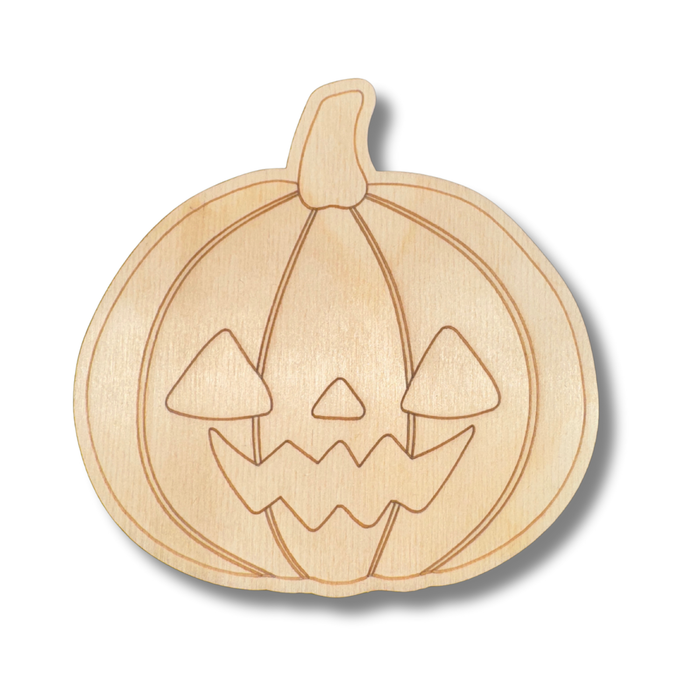 Unfinished Wood Etched Spooky Jack o' Lantern Shape | Paint By Line Crafts | up to 30" DIY