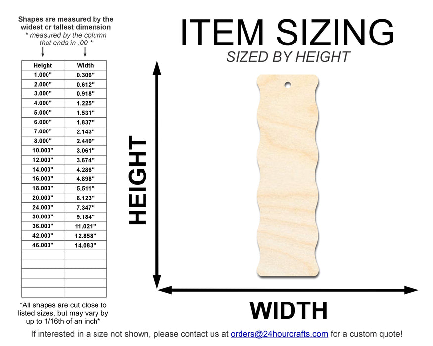 Unfinished Wood Wavy Side Bookmark Shape | DIY Craft Cutout | up to 12" DIY