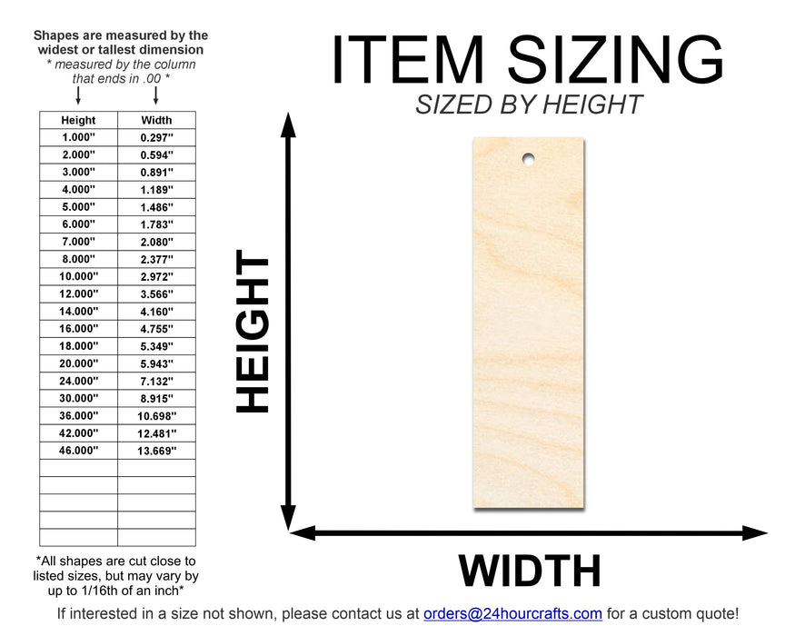Unfinished Wood Sharp Edge Bookmark Shape | DIY Craft Cutout | up to 12" DIY