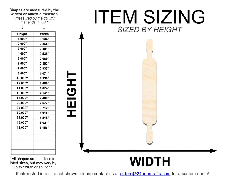 Unfinished Wood Rolling Pin Shape | DIY Craft Cutout | up to 46" DIY