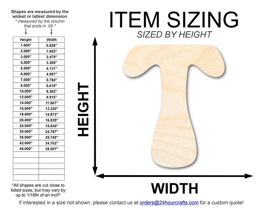 Unfinished Wood Groovy T Font Shape | DIY Craft Cutout | up to 46" DIY