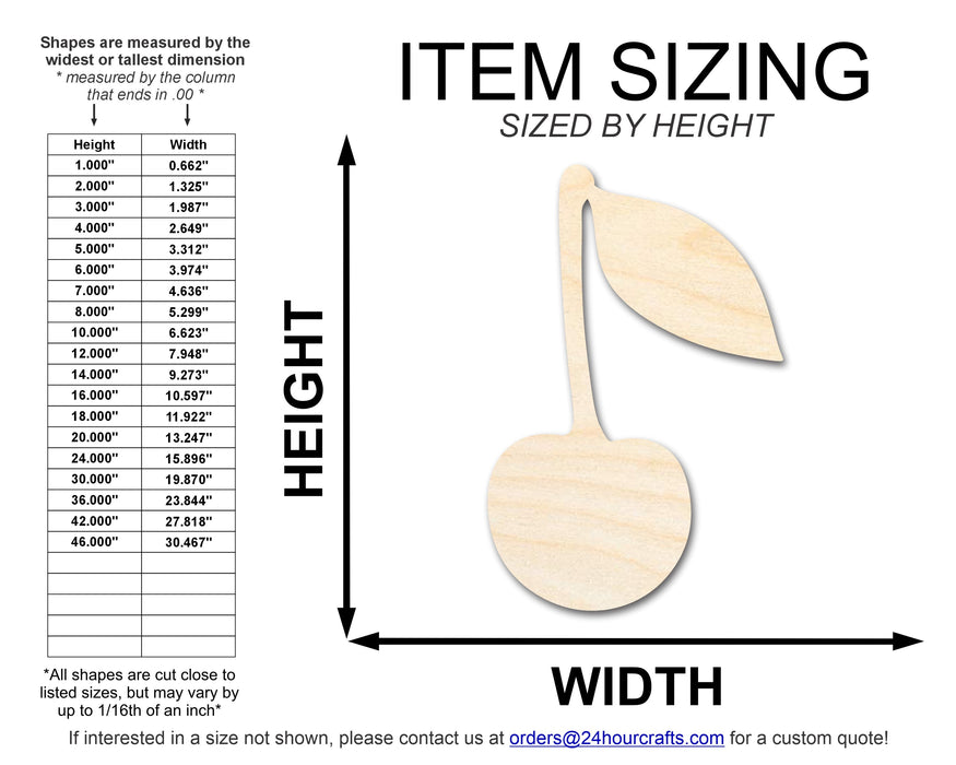 Unfinished Wood Cherry with Leaf Shape | DIY Craft Cutout | up to 46" DIY