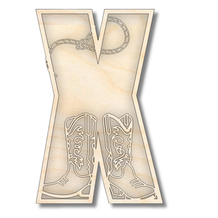 Unfinished Wood Layered Themed Letters | Rodeo | A-Z | 2 Piece | up to 24"