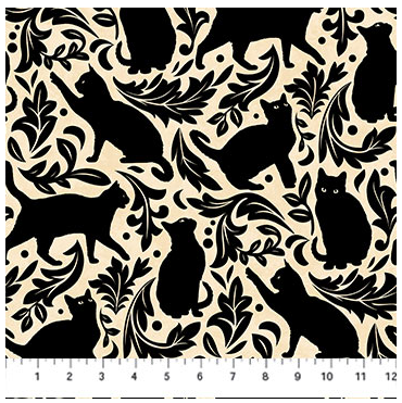 NC Hallow's Eve Cat Damask Cream Black