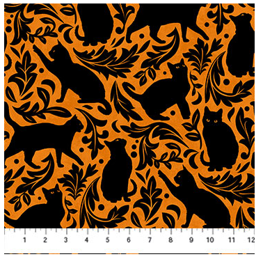 NC Hallow's Eve Cat Damask Orange Black