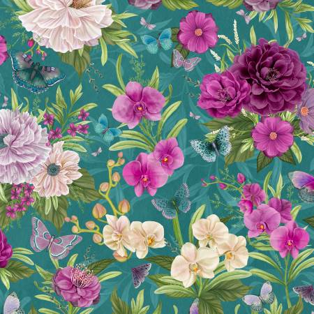 WL Midnight Garden Teal Large Floral All Over