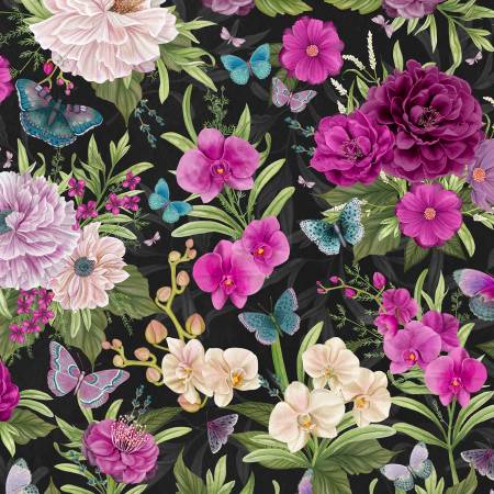 WL Midnight Garden Black Large Floral All Over