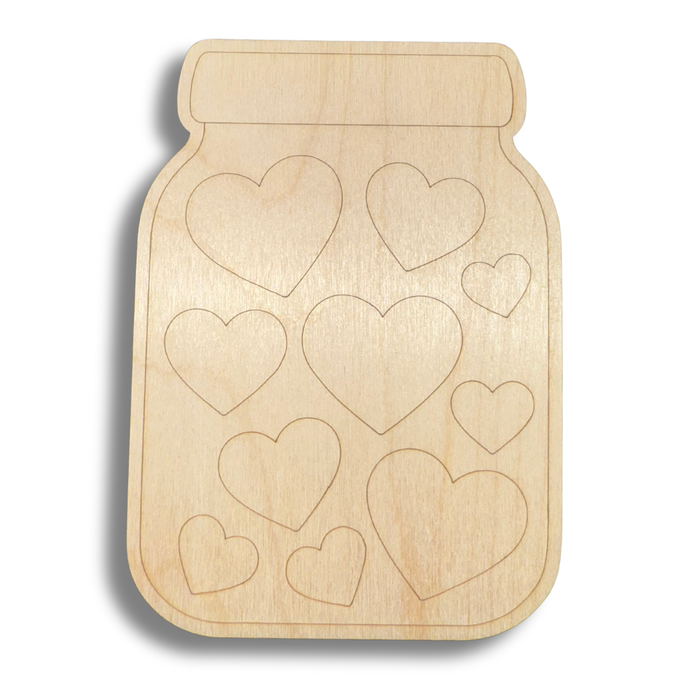 Unfinished Wood Etched Jar of Hearts Shape | Paint By Line Crafts | up to 30" DIY