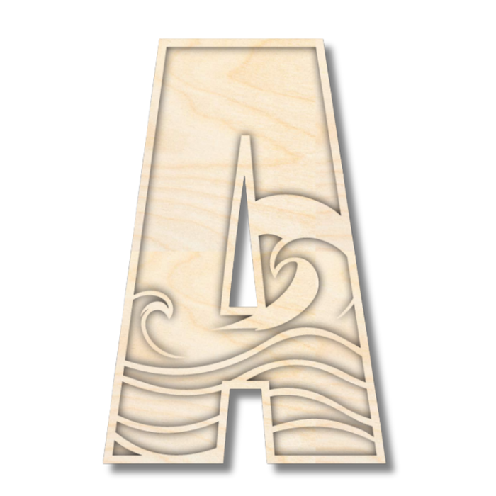 Unfinished Wood Layered Themed Letters | Wave | A-Z | 2 Piece | up to 24"
