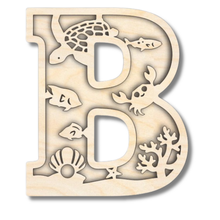 Unfinished Wood Layered Themed Letters | Ocean | A-Z | 2 Piece | up to 24"