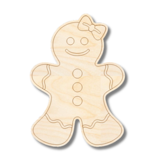 Unfinished Wood Etched Girl Gingerbread Shape | Paint By Line Crafts | up to 30" DIY