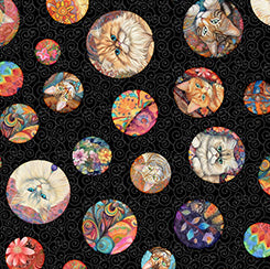 QT Quilt Room Kitties -Cat Circles Black