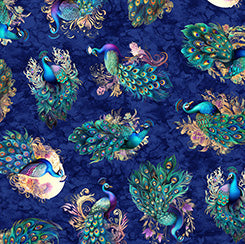 QT Resplendent 30559-Y Tossed Peacocks Royal