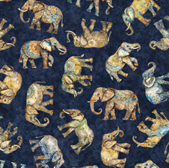 QT Kindred Spirits Tossed Elephants Navy 30673-N