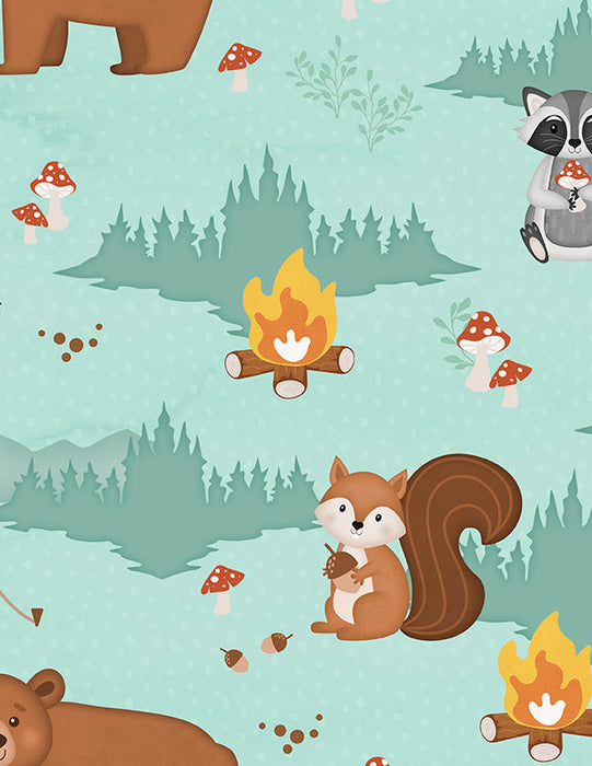 Scenic Animals Teal 44in Wide - Woodland Whimsy