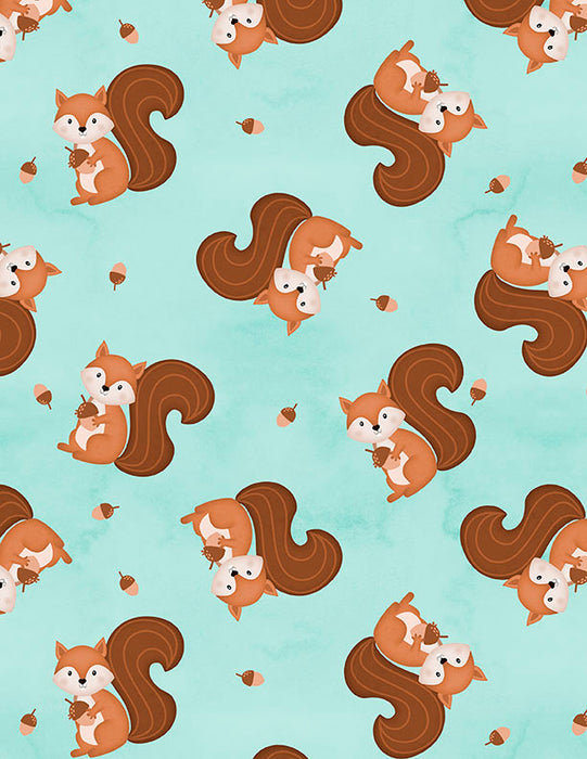 Squirrel Toss Teal 44in Wide - Woodland Whimsy