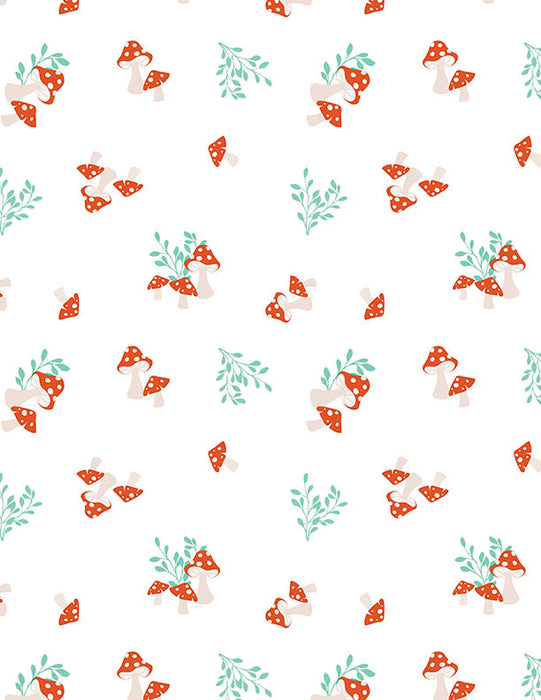 Mushroom Toss White 44in Wide - Woodland Whimsy