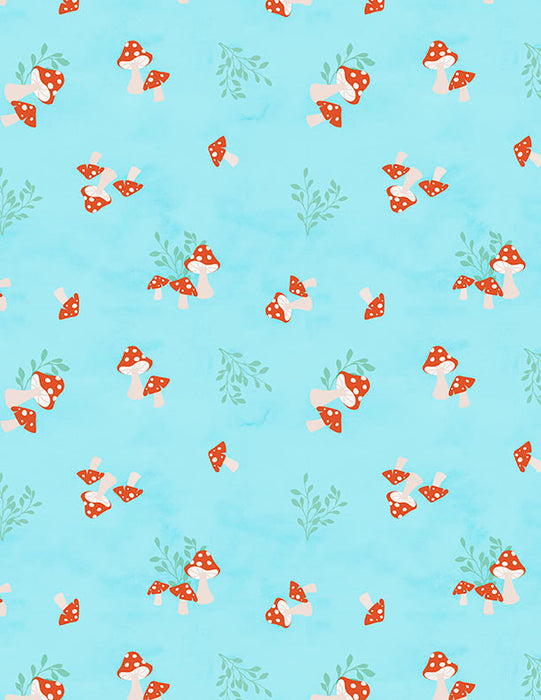 Mushroom Toss Blue 44in Wide - Woodland Whimsy