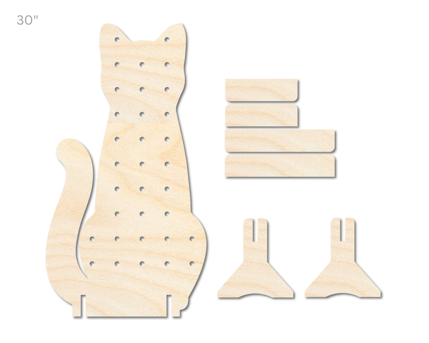 Unfinished Wood Cat Standing Peg Board  | Standing Wood Peg Board | 1/2" & 1/4" Thick Wood | up to 40"