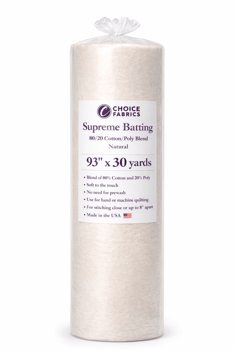 Choice Supreme Batting - 80/20 Cotton/Poly Blend - 30 Yard Roll (93" x 30yds)