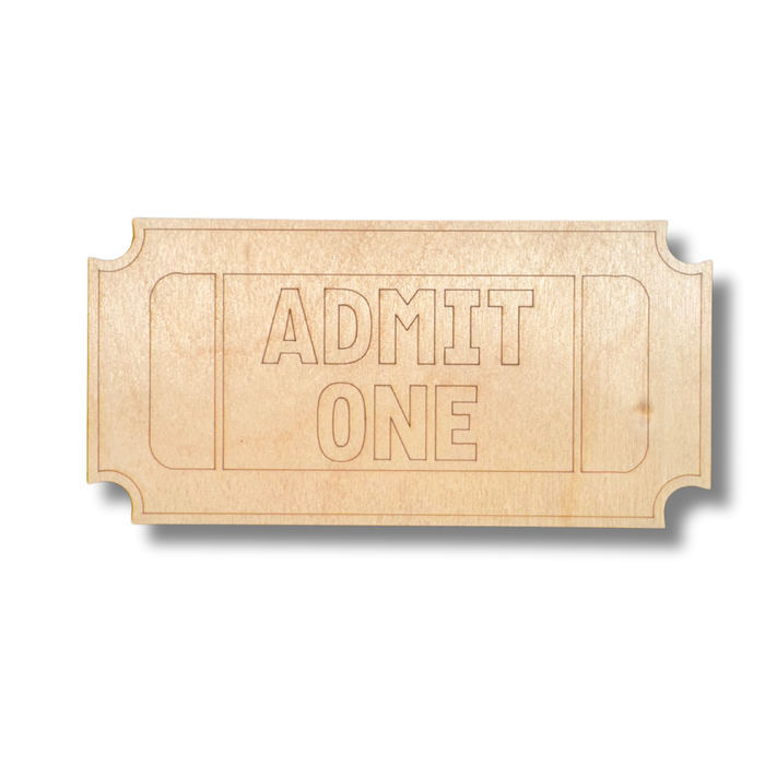 Unfinished Wood Etched Admit One Ticket Shape | Paint By Line Crafts | up to 30" DIY