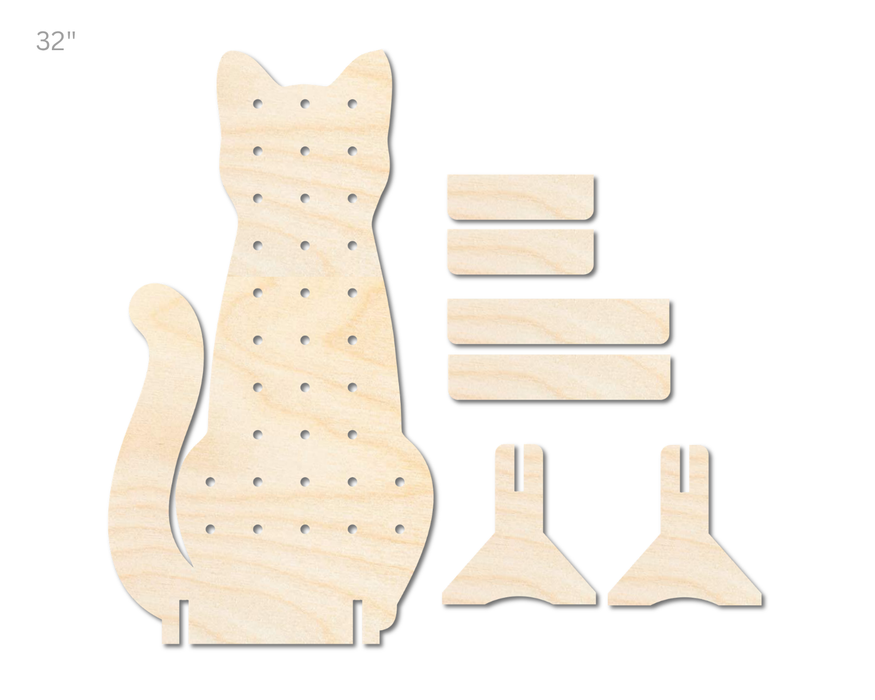 Unfinished Wood Cat Standing Peg Board  | Standing Wood Peg Board | 1/2" & 1/4" Thick Wood | up to 40"