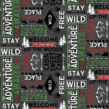 WL Cabin Welcome Flannel 36104 911 Black Word Toss