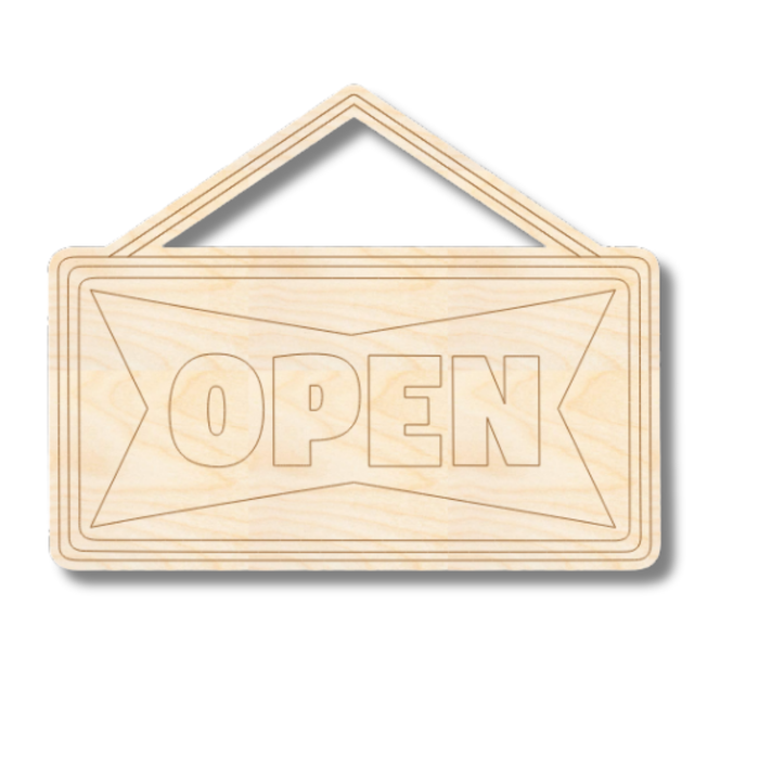 Unfinished Wood Etched Open Sign Shape | Paint By Line Crafts | up to 30" DIY