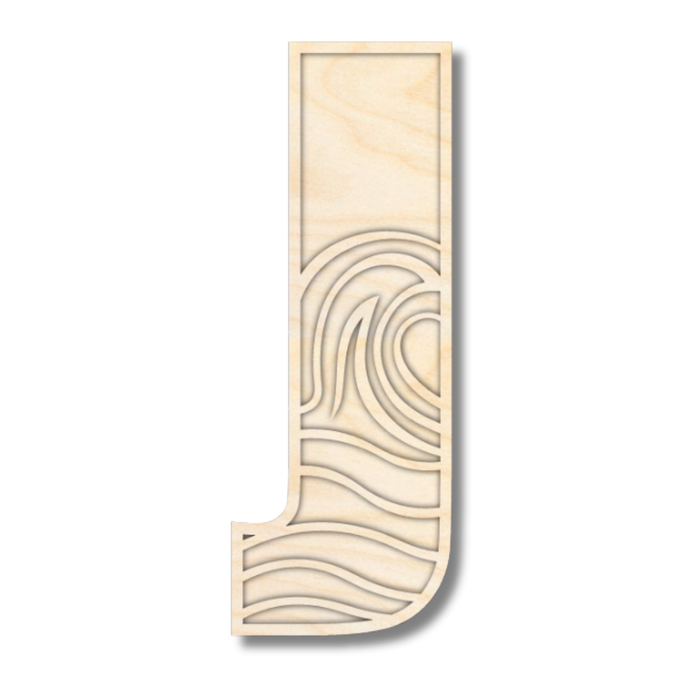 Unfinished Wood Layered Themed Letters | Wave | A-Z | 2 Piece | up to 24"