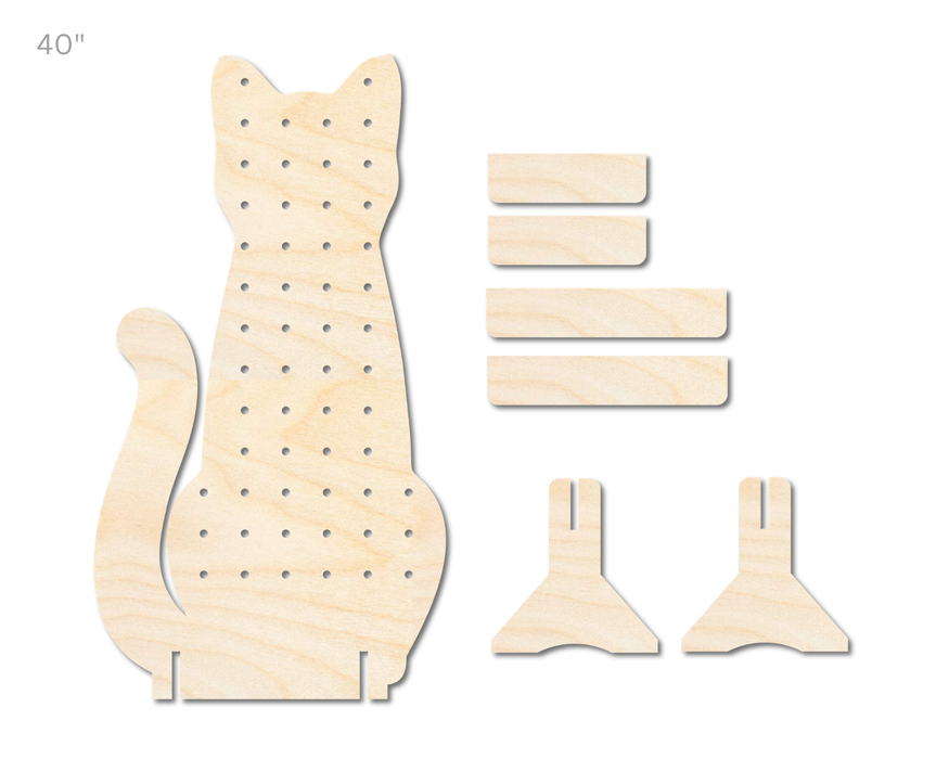 Unfinished Wood Cat Standing Peg Board  | Standing Wood Peg Board | 1/2" & 1/4" Thick Wood | up to 40"