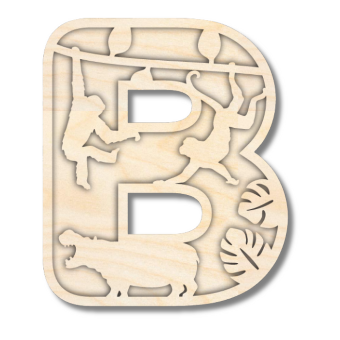 Unfinished Wood Layered Themed Letters | Jungle Animals | A-Z | 2 Piece | up to 24"