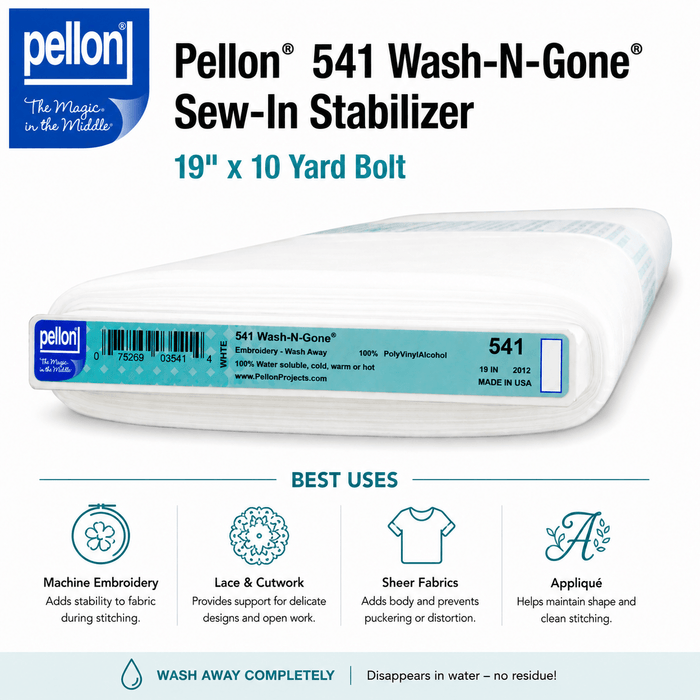 Pellon® 541 Wash-N-Gone® Sew-In Stabilizer – 19" x 10 Yard Bolt – White