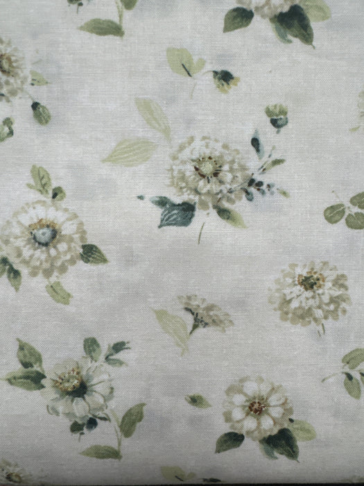 WL Green Fields White Flowers on Cream