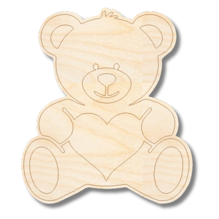 Unfinished Wood Etched Heart Bear Shape | Paint By Line Crafts | up to 30" DIY
