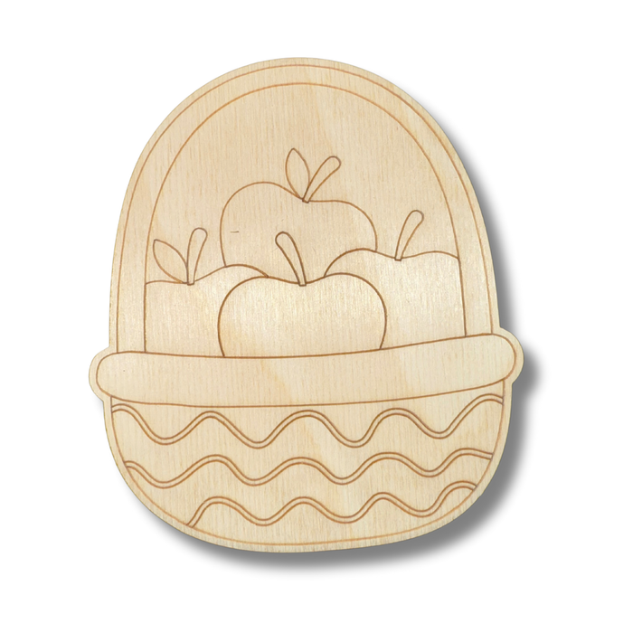 Unfinished Wood Etched Basket of Apples Shape | Paint By Line Crafts | up to 30" DIY