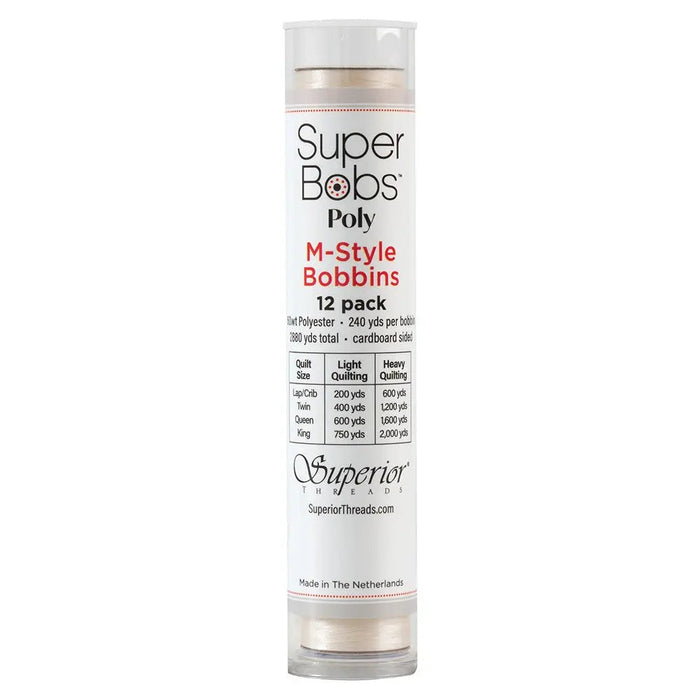 Super Bobs Poly #655 Off White (M-Style) 12 pack pre-wound bobbins