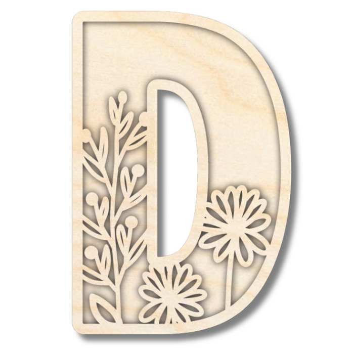 Unfinished Wood Layered Themed Letters | Wild Flowers | A-Z | 2 Piece | up to 24"