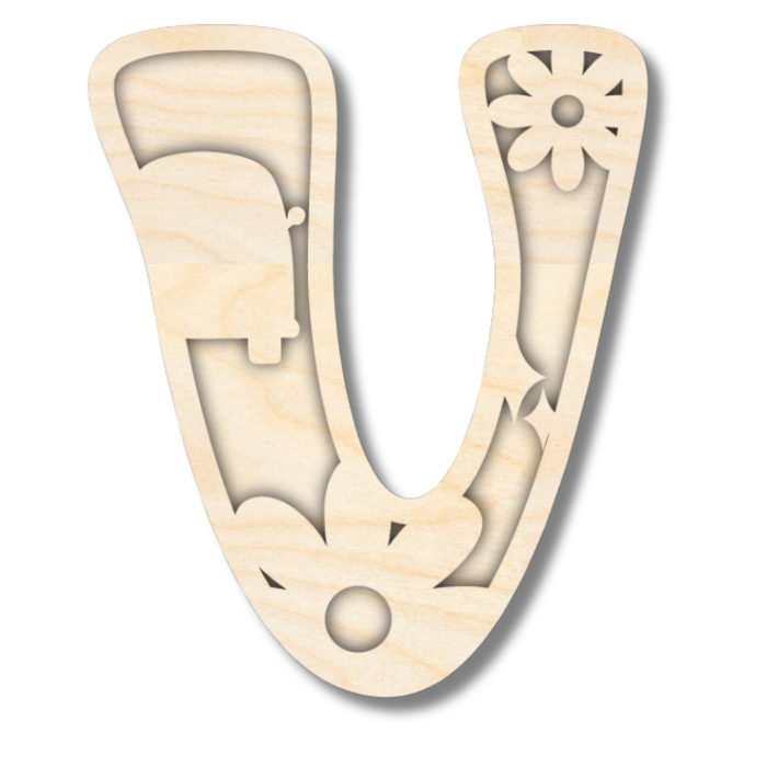 Unfinished Wood Layered Themed Letters | Groovy | A-Z | 2 Piece | up to 24"