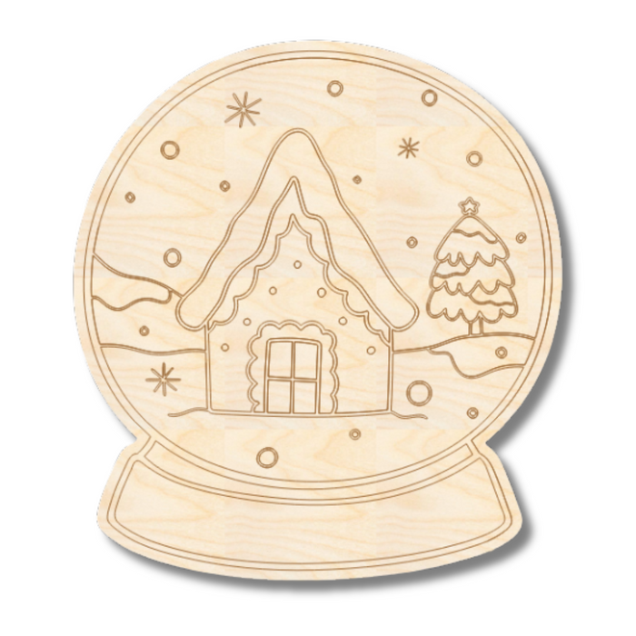 Unfinished Wood Etched Snowy House Snowglobe Shape | Paint By Line Crafts | up to 30" DIY