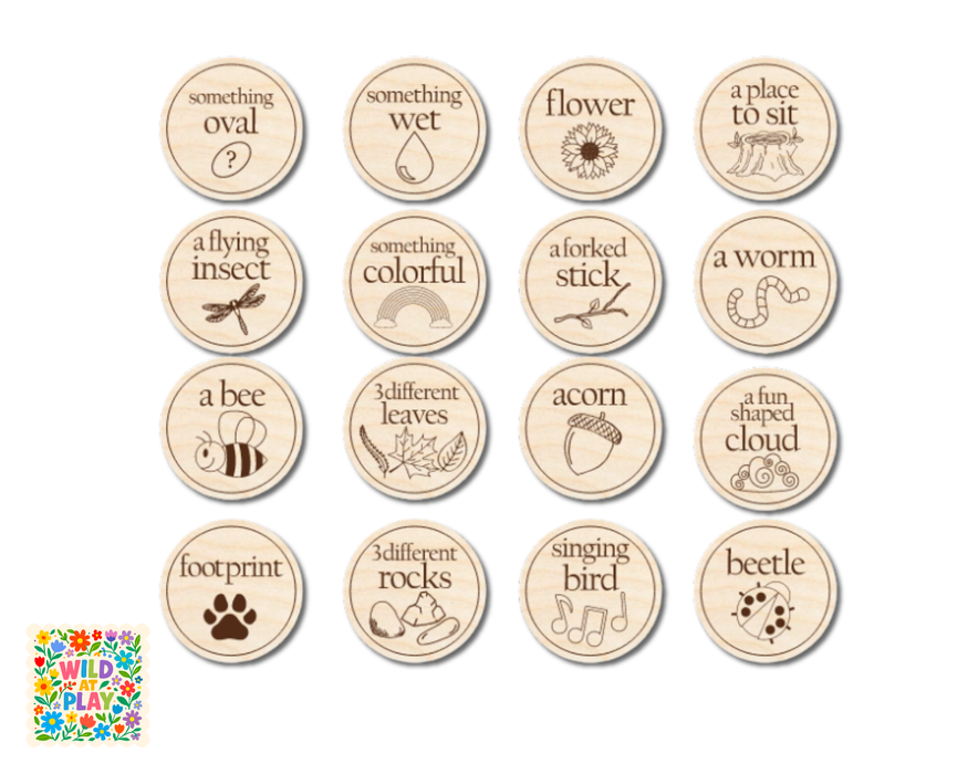 Unfinished Wood Nature Token Pack | Wild at Play | 16 pc |  3" | 1/8" Wood | DIY Craft Cutout |