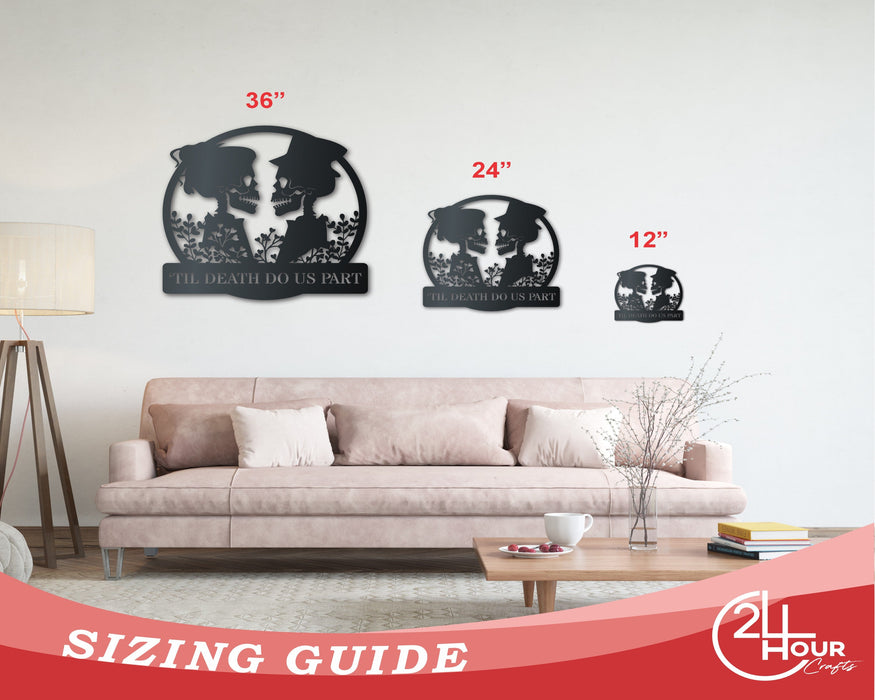 Custom Metal Skeletal Love Wall Art | Halloween | Wedding | Indoor Outdoor | Up to 36" | Over 20 Color Options