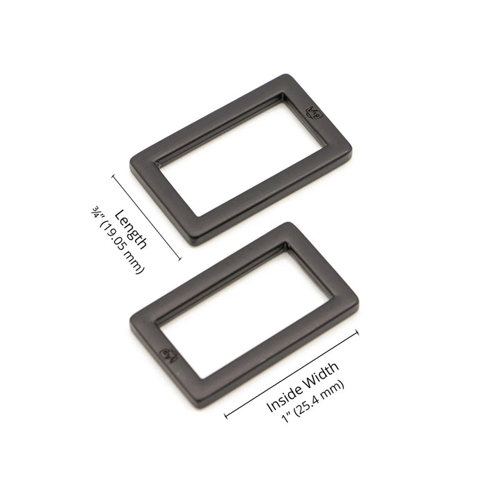 ByAnnie Rectangle Ring Flat 1 in Black Metal 2 pc
