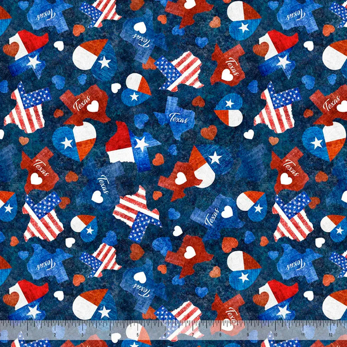 ATXSH Heart of Texas Navy Cotton 44"/45" Fabric Per Yard