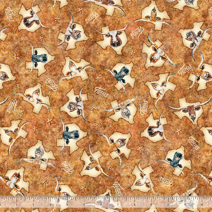 ATXSH Texas Longhorns Rust Cotton 44"/45" Fabric Per Yard