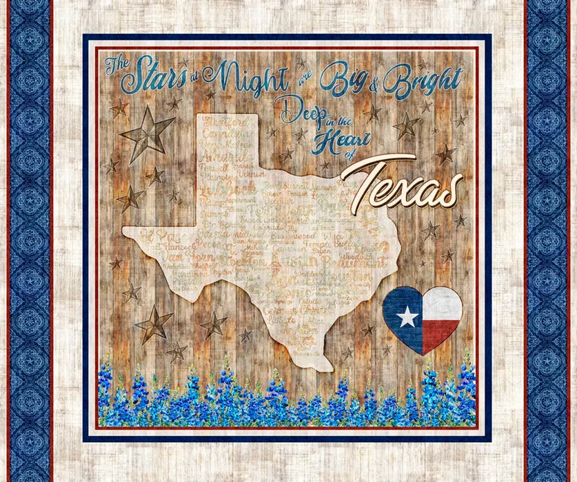 ATXSH Texas Map Panel Cotton 44"/45" Fabric Per Yard